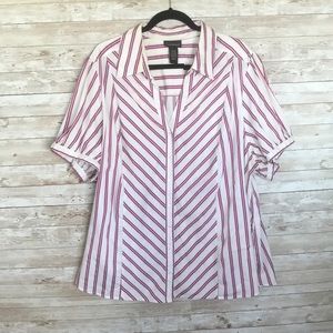 Lane Bryant White w/ Black/Pink Stripes Top 26/28